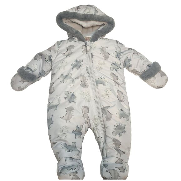 First Wish baby snowsuit bunting sz 3-6 months Hooded Dinosaur print - Picture 1 of 12